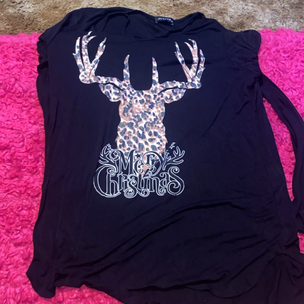 Black Christmas Deer Graphic Top